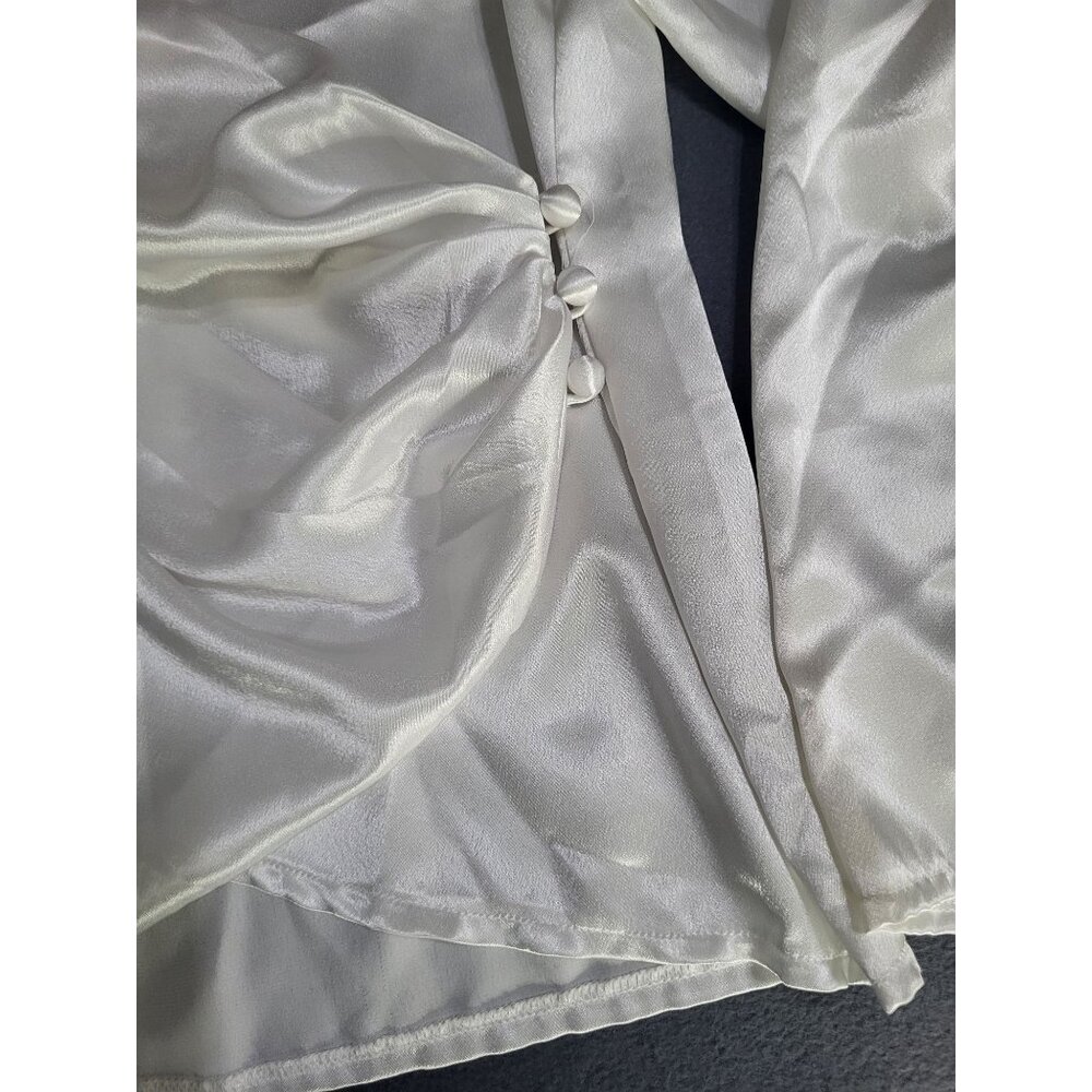 ANNE KLEIN VTG Womens SZ 8 Wrap Satin Applique Blouse Top Feminine White - Picture 7 of 11